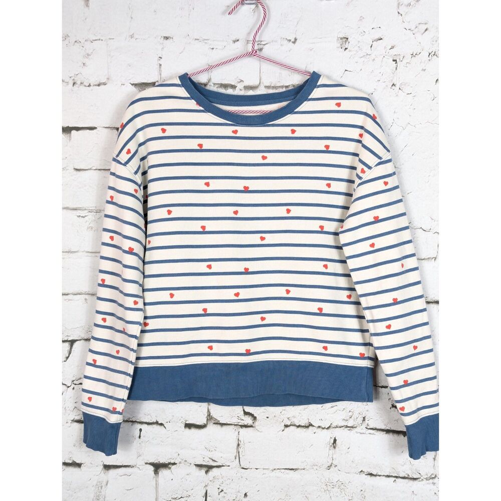 PACT 100% Organic Cotton Stripes & Hearts Print Pullover Sweatshirt Size Small